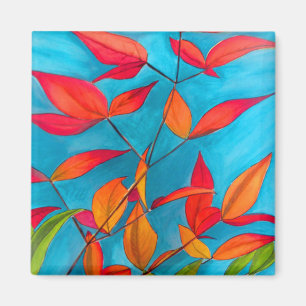 Aimant Feuilles orange Art à l'aquarelle originale Automn