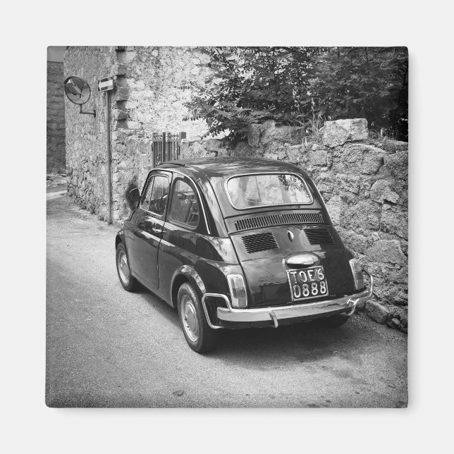 Aimant FIAT 500 voiture en noir et blanc (Devant)
