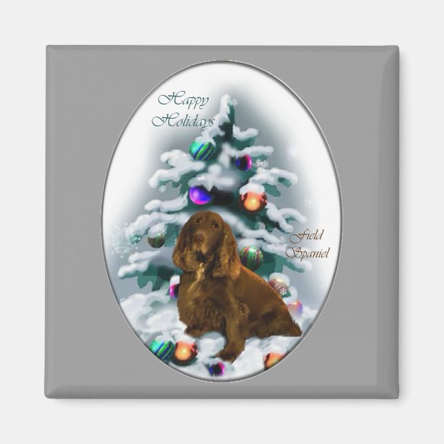 Aimant Field Spaniel Cadeaux de Noël (Devant)