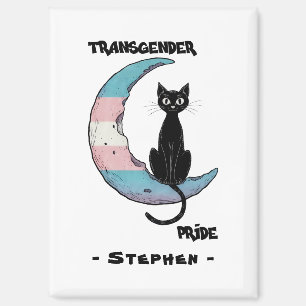 Aimant Fierté transgenre - Chat noir sur la lune transsex