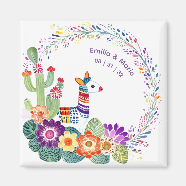 Aimant FIESTA Cactus Folkart Fleurs Personnalisé (Devant)