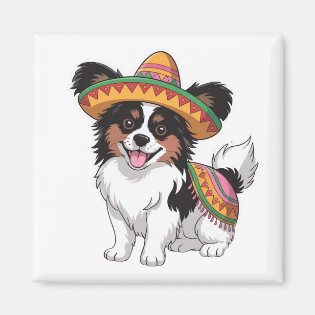 Aimant Fiesta Papillon Chien portant Sombrero et Sarape (Devant)