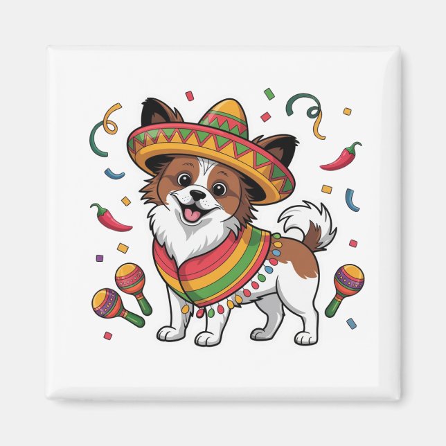 Aimant Fiesta Papillon Chien portant Sombrero et Sarape (Devant)