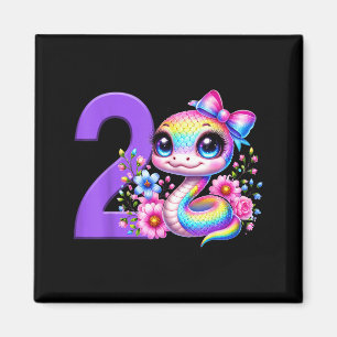 Aimant Fille 2ème anniversaire serpent arc-en-ciel coquet