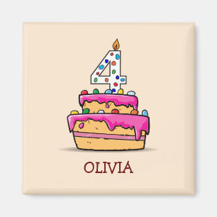 Aimant Fille 4e anniversaire, 4 sur Gâteau rose doux
