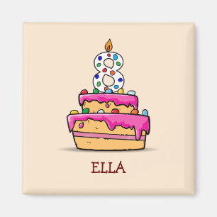 Aimant Fille 8 Anniversaire, 8 sur le gâteau rose sucré