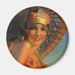 Aimant Fille à la mode d'aileron avec le parasol et la