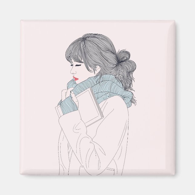 Aimant Fille avec foulard et livre (Devant)