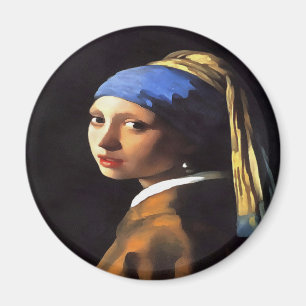 Aimant Fille avec une perle qui écoute après Johannes Ver
