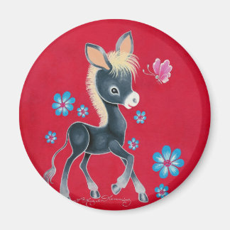 Aimant Fille Bébé Âne Avec Fleurs
