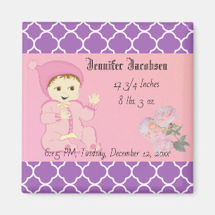 Aimant Fille bébé en rose avec fleurs