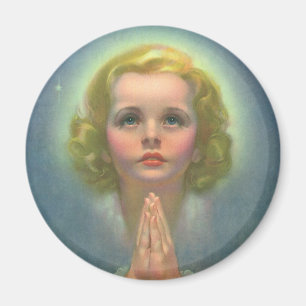 Aimant Fille blonde angélique avec halo et étoiles en pri