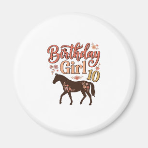 Aimant Fille d'anniversaire 10 Cheval Floral Design Vecto
