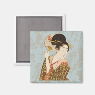 Aimant Fille de Geisha japonaise vintage en kimono avec é