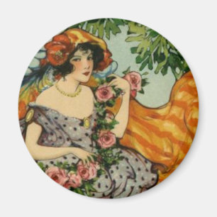 Aimant Fille de Nouveau d'art avec des fleurs