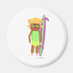 Aimant Fille de singe de chaussette de surfer de bosse