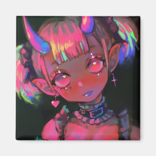 Aimant Fille démon kawaii néon Goth pastel