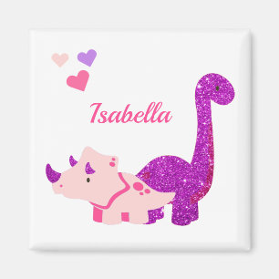 Aimant Fille Dinosaure rose Personnalisé