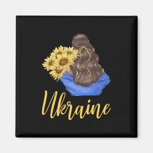 Aimant Fille d'Ukraine avec tournesols couleurs bleu jaun