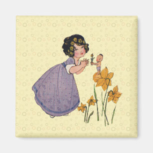 Aimant Fille Elf Fairy Daffodil Antique Pâques