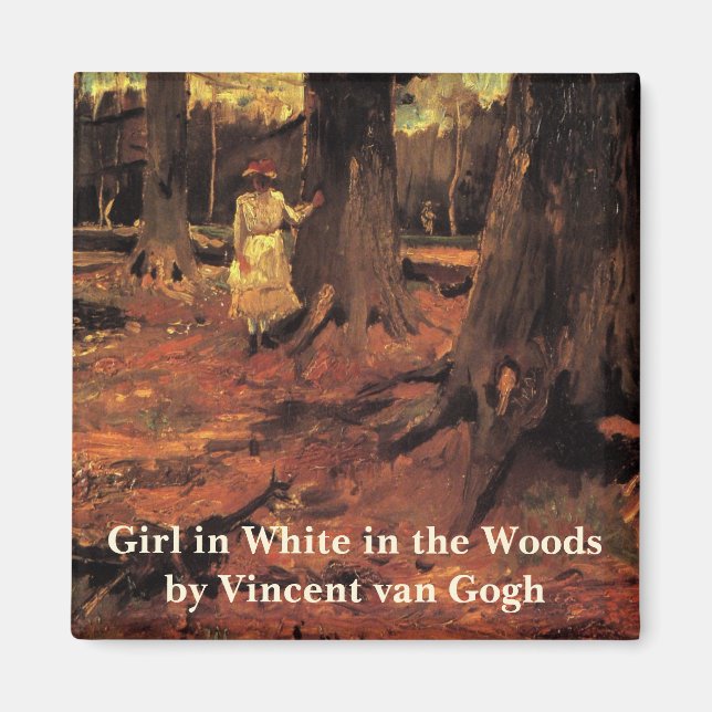 Aimant Fille en blanc dans les bois par Vincent van Gogh (Devant)