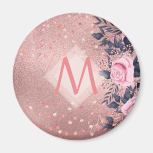 Aimant Fille jamais ROSEGOLD Bleu rose Floral MONOGRAS