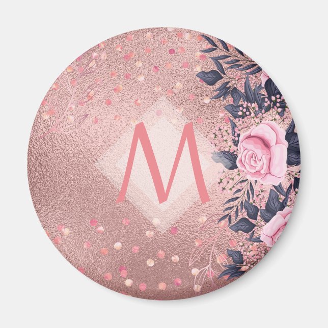 Aimant Fille jamais ROSEGOLD Bleu rose Floral MONOGRAS (Devant)