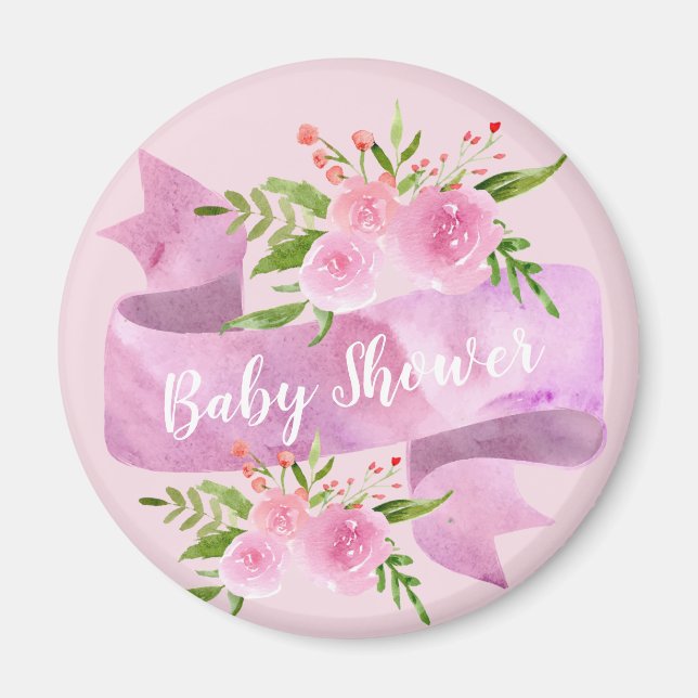 Aimant Fille, Joli, Chic, Floral Baby shower rose (Devant)