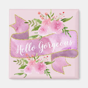 Aimant Fille Jolie florale rose bonjour magnifique or