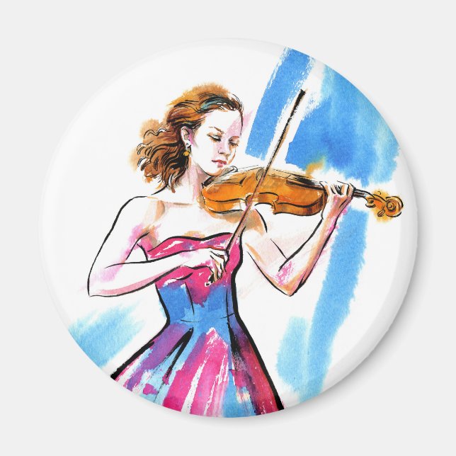 Aimant Fille jouant du violonAquarelle Musique violoniste (Devant)