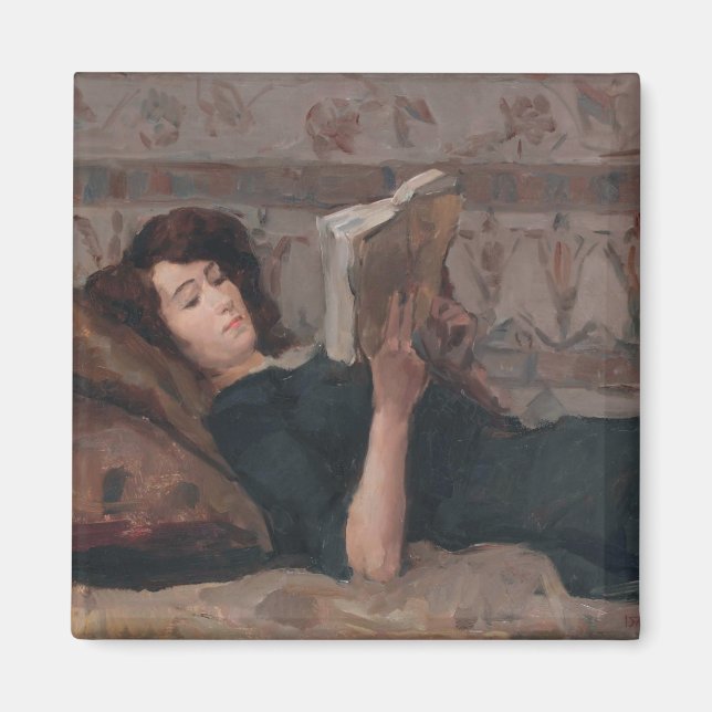 Aimant Fille Lire un livre (Reculer sur un Divan) (Devant)