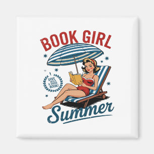 Aimant Fille lisant un livre d'été drôle de vacances à la