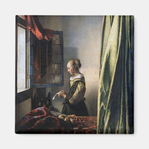 Aimant Fille lisant une lettre à une fenêtre ouverte, V