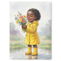 Fille noire sous la pluie tenant des fleurs – Douc