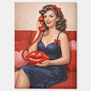 Aimant Fille Pin-Up Vintage avec Téléphone Baiser
