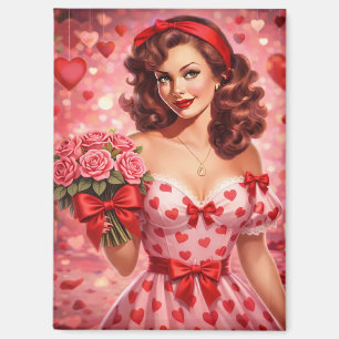 Aimant Fille pin-up vintage de la Saint-Valentin avec des