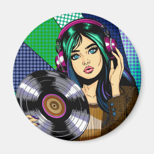 Aimant Fille Pop Art avec disque