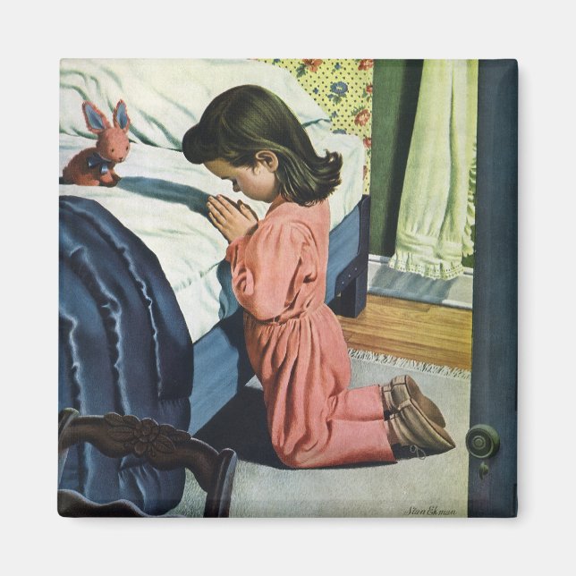 Aimant Fille priant au coucher, la prière du Seigneur (Devant)