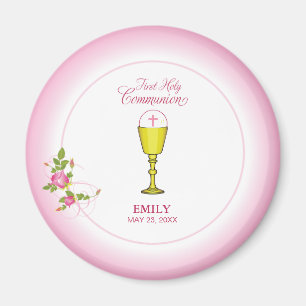Aimant Fille Rose Première Communion Sainte, Chalice, Hôt