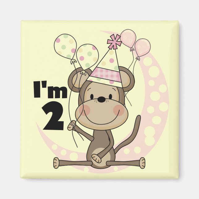 Aimant Fille singe en Casquette de fête 2e anniversaire (Devant)
