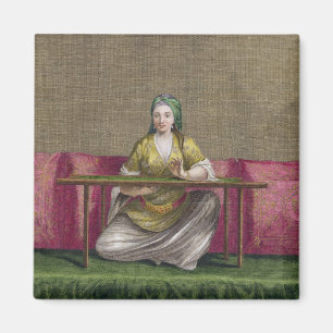 Aimant Fille turque, brodant, XVIIIème siècle (engravin