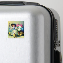 Aimant Fille vintage de Pâques et bébés poussins