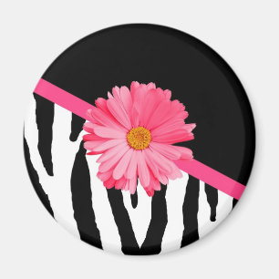 Aimant Fille Zèbre motif mignon rose marguerite avec nom