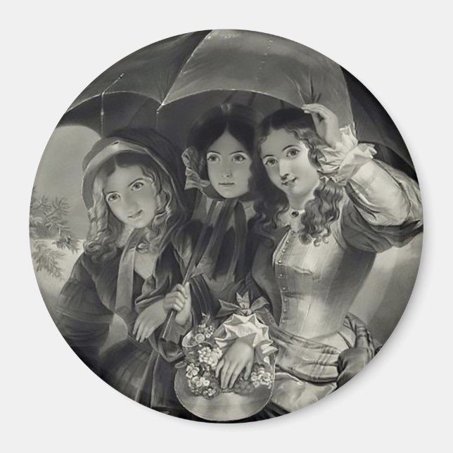 Aimant Filles victoriennes parapluie jour de pluie femme  (Devant)