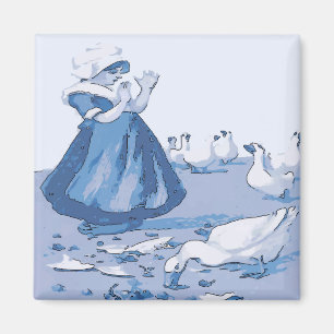 Aimant Fillette Néerlandaise Avec Oie, Bleu Delft Look
