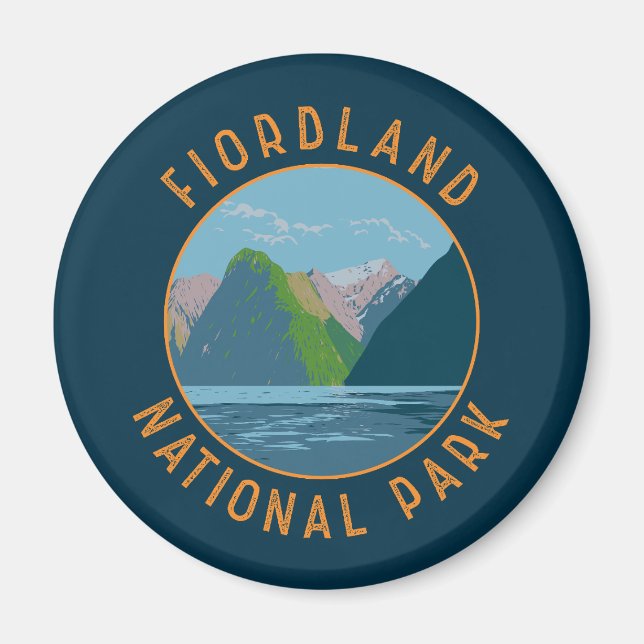 Aimant Fiordland National Park Nouvelle-Zélande Retro Cir (Devant)