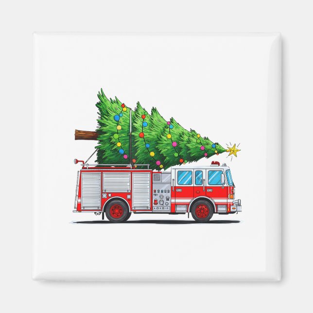 Aimant Fire Truck Christmas Tree Xmas Lights Firefighter  (Devant)