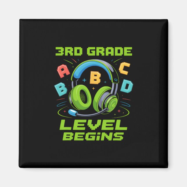 Aimant First Day Of 3rd Grade Level Begins Shirt Gamer Bo (Devant)