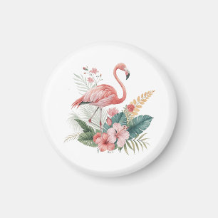 Aimant Flamant Avec Fleurs