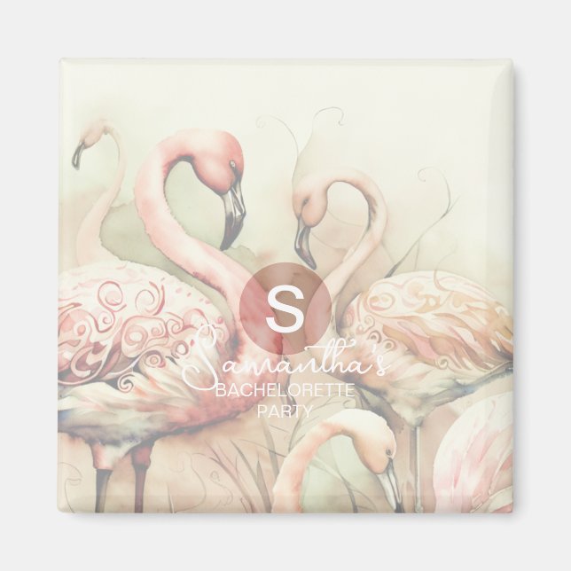 Aimant Flamant Rose Chic Personnalisé Monogramme (Devant)